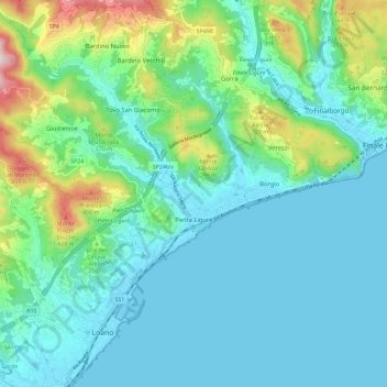 Pietra Ligureの地形図、標高、地勢