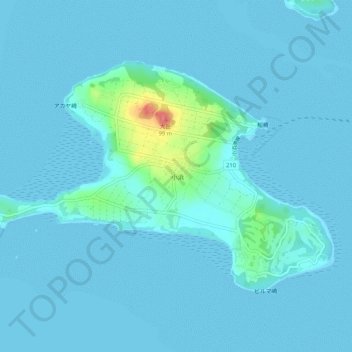 小浜島の地形図、標高、地勢