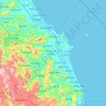 クアンガイの地形図、標高、地勢