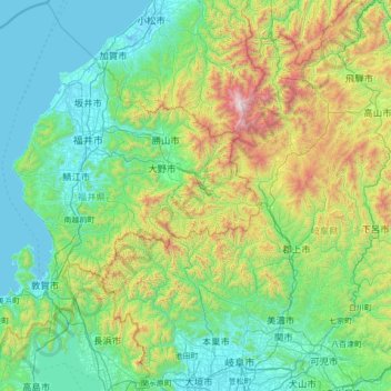 福井県の地形図、標高、地勢