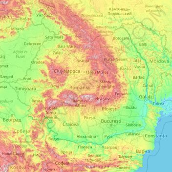 ルーマニアの地形図、標高、地勢