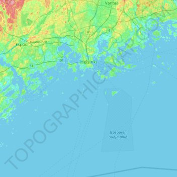ヘルシンキの地形図、標高、地勢