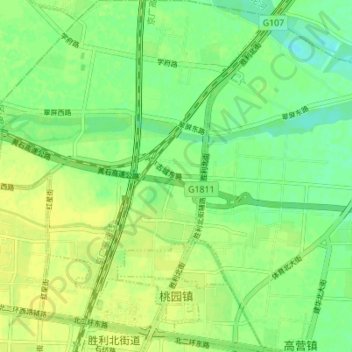 桃园镇の地形図、標高、地勢