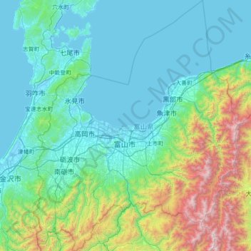 富山県の地形図、標高、地勢