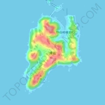 樺島の地形図、標高、地勢