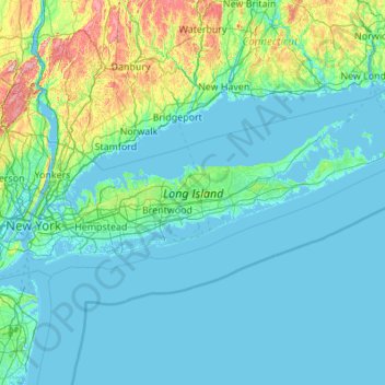 Long Islandの地形図、標高、地勢