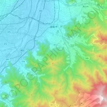 須坂市の地形図、標高、地勢