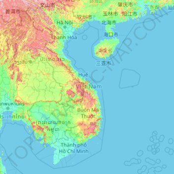 ベトナムの地形図、標高、地勢