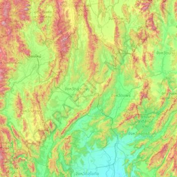ラムパーン県の地形図、標高、地勢