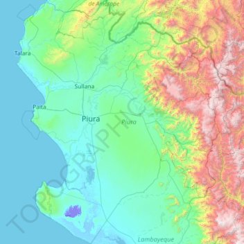 ピウラ県の地形図、標高、地勢