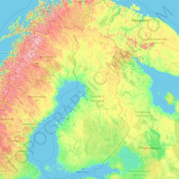 フィンランドの地形図、標高、地勢