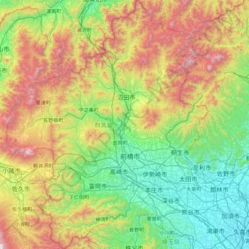 群馬県の地形図、標高、地勢