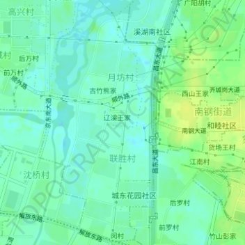 联胜村の地形図、標高、地勢