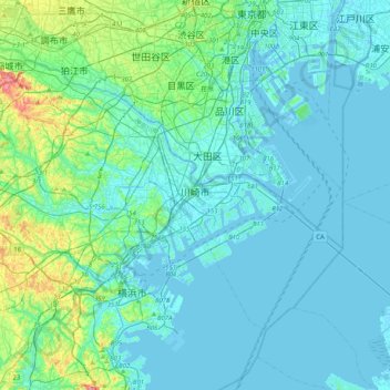 川崎市の地形図、標高、地勢