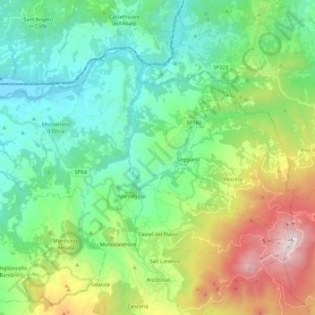 Castel del Pianoの地形図、標高、地勢
