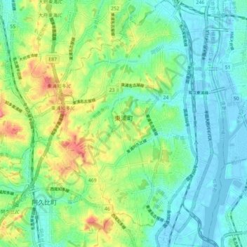 東浦町の地形図、標高、地勢