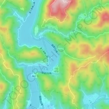 船明ダム湖の地形図、標高、地勢
