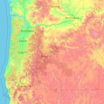 オレゴン州の地形図、標高、地勢