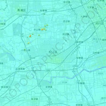松江区の地形図、標高、地勢