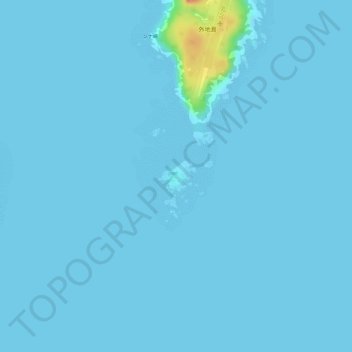 モカラク島の地形図、標高、地勢