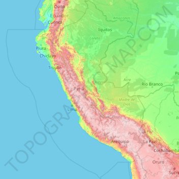 ペルーの地形図、標高、地勢