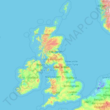 イギリスの地形図、標高、地勢