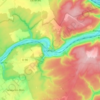 Liverdunの地形図、標高、地勢