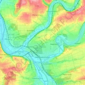 Bad Friedrichshallの地形図、標高、地勢