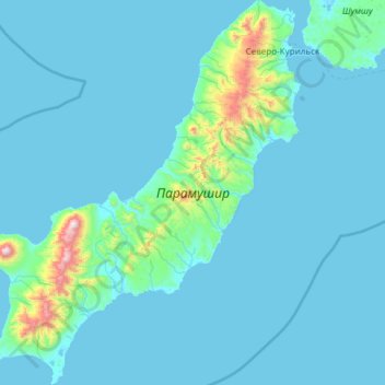 幌筵島の地形図、標高、地勢