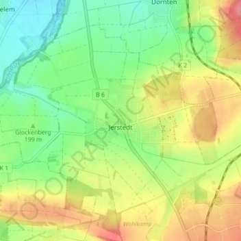 Jerstedtの地形図、標高、地勢