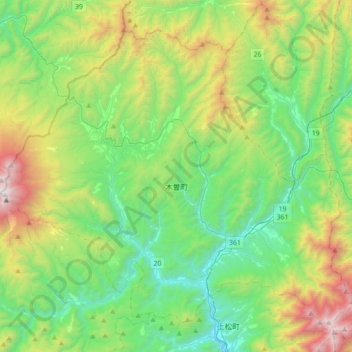 木曽町の地形図、標高、地勢
