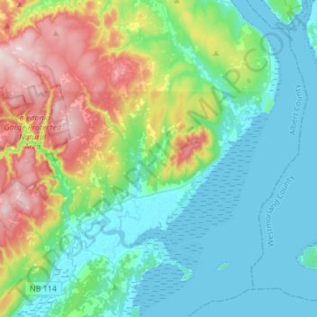 Hopewell Parishの地形図、標高、地勢