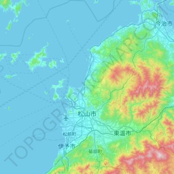 松山市の地形図、標高、地勢
