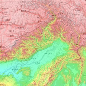 アルナーチャル・プラデーシュの地形図、標高、地勢