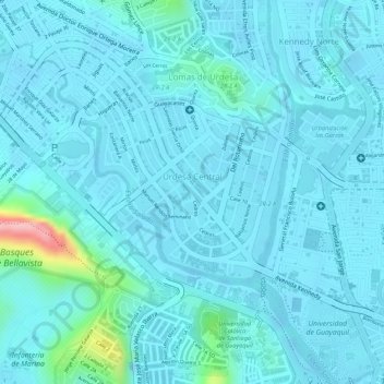 Urdesa Centralの地形図、標高、地勢