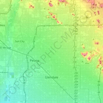 Glendaleの地形図、標高、地勢