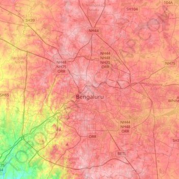 バンガロールの地形図、標高、地勢