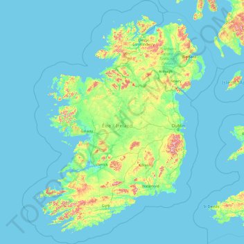 アイルランドの地形図、標高、地勢