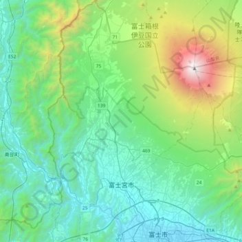富士宮市の地形図、標高、地勢