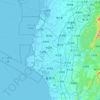 台南市の地形図、標高、地勢