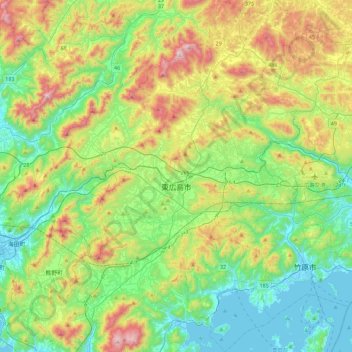 東広島市の地形図、標高、地勢