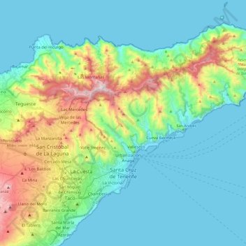 サンタ・クルス・デ・テネリフェの地形図、標高、地勢