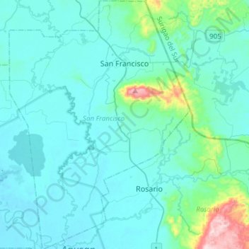 San Franciscoの地形図、標高、地勢