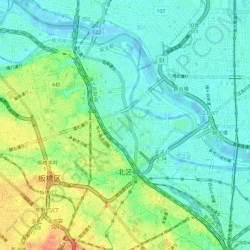 北区の地形図、標高、地勢
