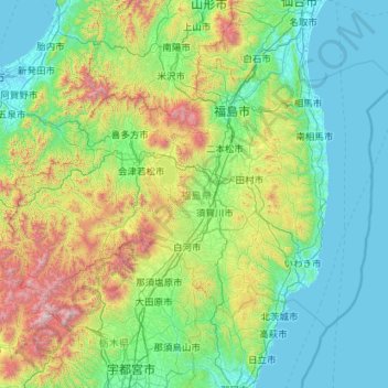 福島県の地形図、標高、地勢