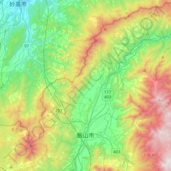 飯山市の地形図、標高、地勢