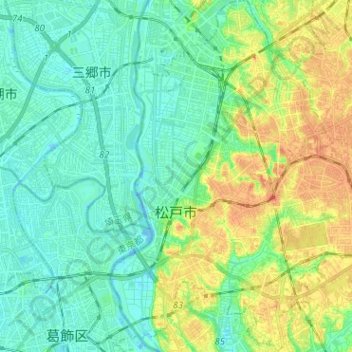 松戸市の地形図、標高、地勢