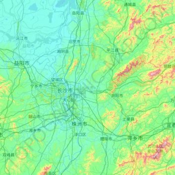 長沙市の地形図、標高、地勢