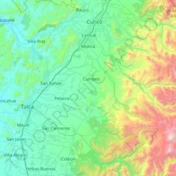 Molinaの地形図、標高、地勢