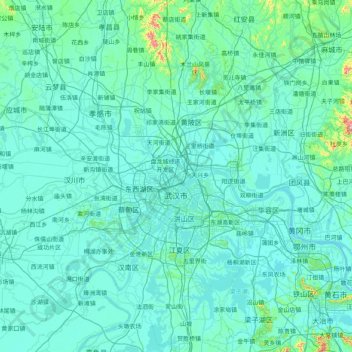 武漢市の地形図、標高、地勢